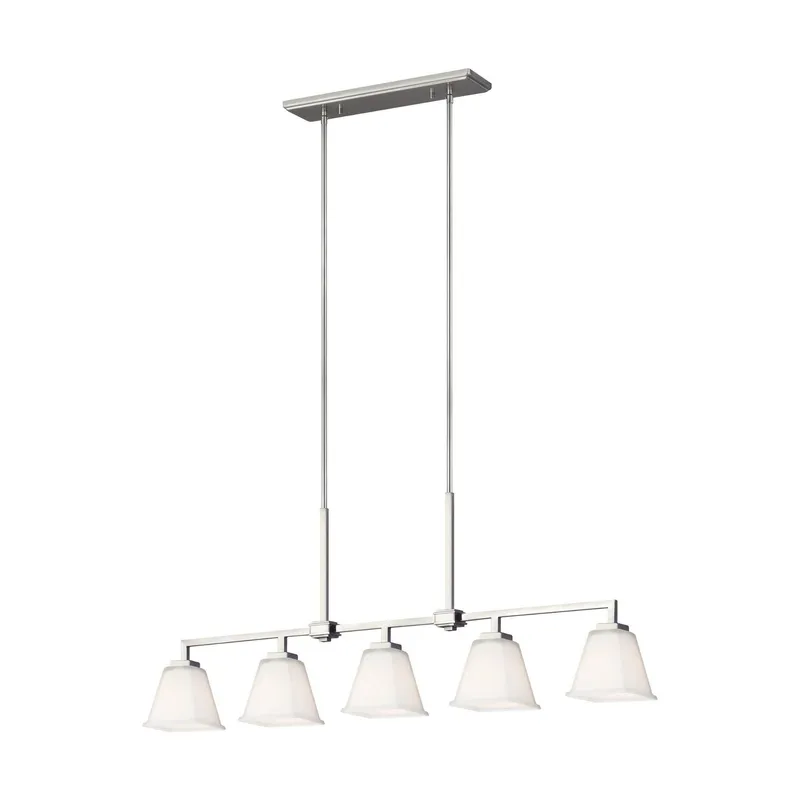 Ellis Harper Five Light Island Pendant LED Transitional Chandelier 5.75" Width 18" Height Steel Square Etched / White Inside Shade in Brushed Nickel