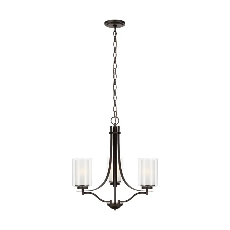 Elmwood Park Three Light Chandelier LED Traditional 20.5" Width 21" Height Steel Round Satin Etched Shade in Bronze