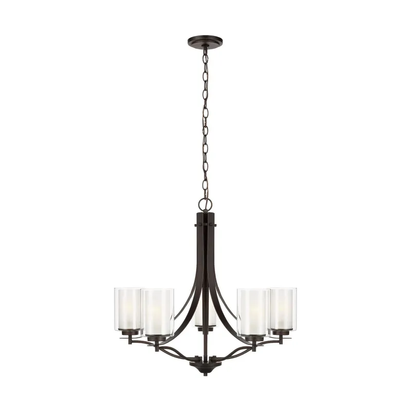 Elmwood Park Five Light Chandelier LED Traditional 26" Width 24.125" Height Steel Round Satin Etched Shade in Bronze