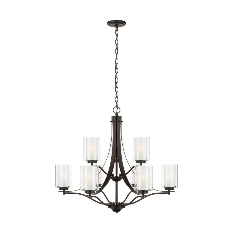 Elmwood Park Nine Light Chandelier LED Traditional 32" Width 27.625" Height Steel Round Satin Etched Shade in Bronze