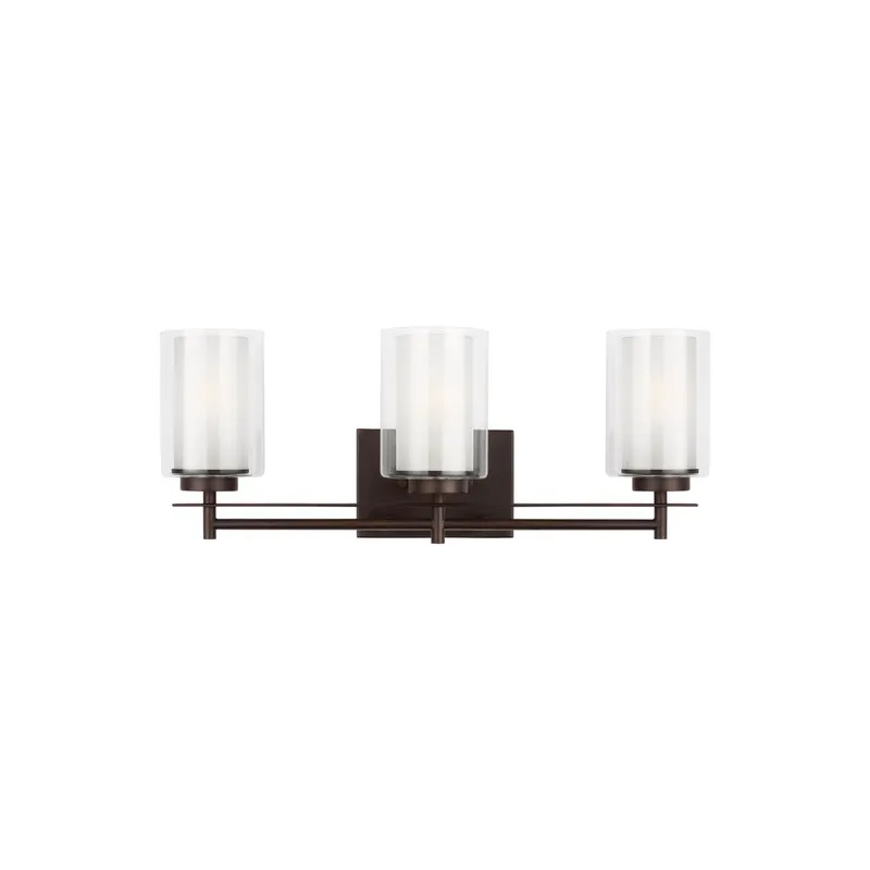 Elmwood Park Three Light Wall / Bath Traditional Fixture 22.25" Width 8.5" Height Steel Round Satin Etched Shade in Bronze