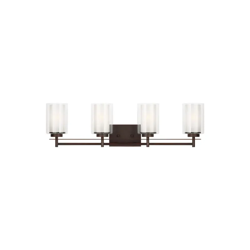 Elmwood Park Four Light Wall / Bath LED Traditional Fixture 31.25" Width 8.5" Height Steel Round Satin Etched Shade in Bronze