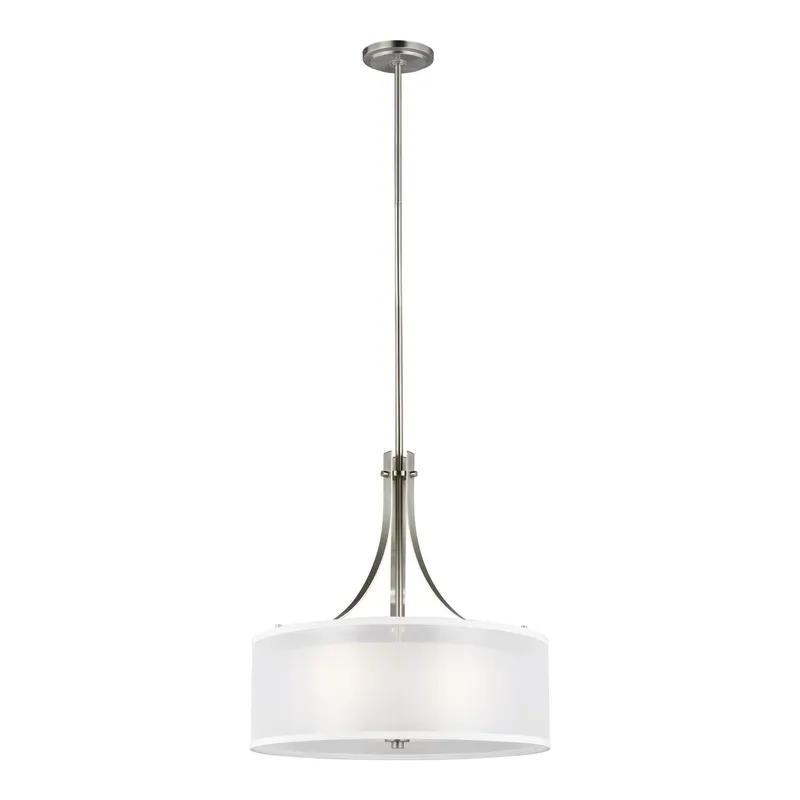 Elmwood Park Three Light Pendant LED Traditional 18" Height Steel Round Satin Etched Shade in Brushed Nickel