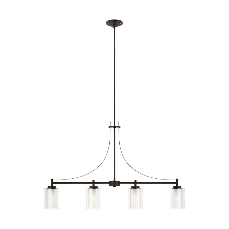 Elmwood Park Four Light Island Pendant Traditional Chandelier 4.375" Width 24.75" Height Steel Round Satin Etched Shade in Bronze