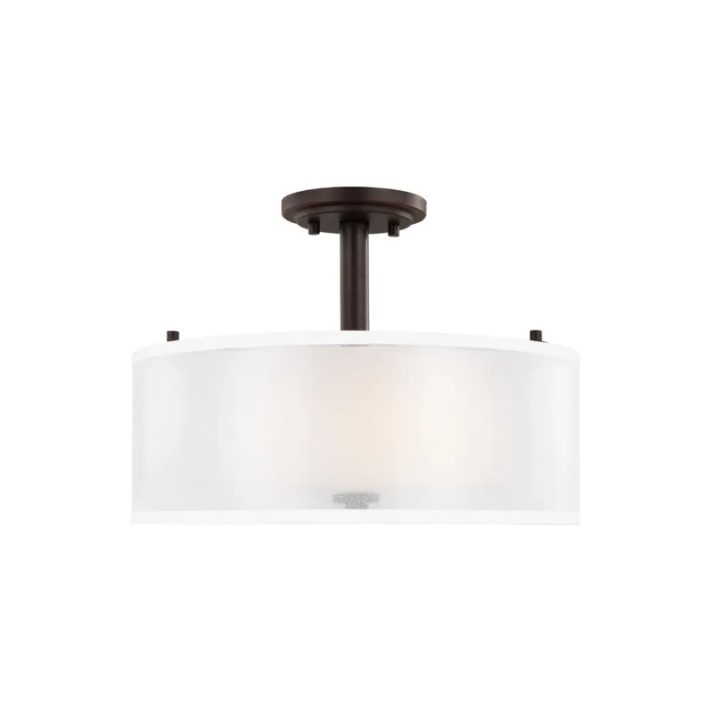 Elmwood Park Two Light Semi-Flush Mount LED Traditional Ceiling Fixture 11" Height Steel Round Satin Etched Shade in Bronze