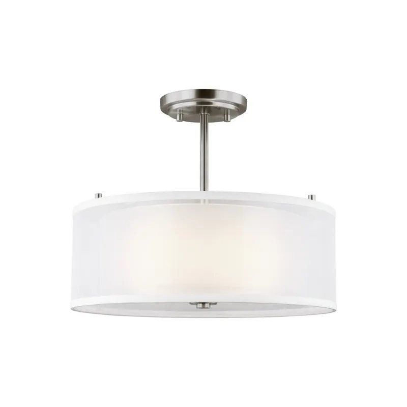 Elmwood Park Two Light Semi-Flush Mount LED Traditional Ceiling Fixture 11" Height Steel Round Satin Etched Shade in Brushed Nickel