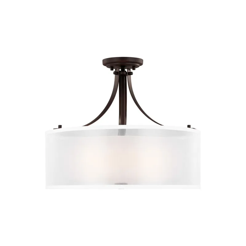 Elmwood Park Three Light Semi-Flush Mount Traditional Ceiling Fixture 15.75" Height Steel Round Satin Etched Shade in Bronze