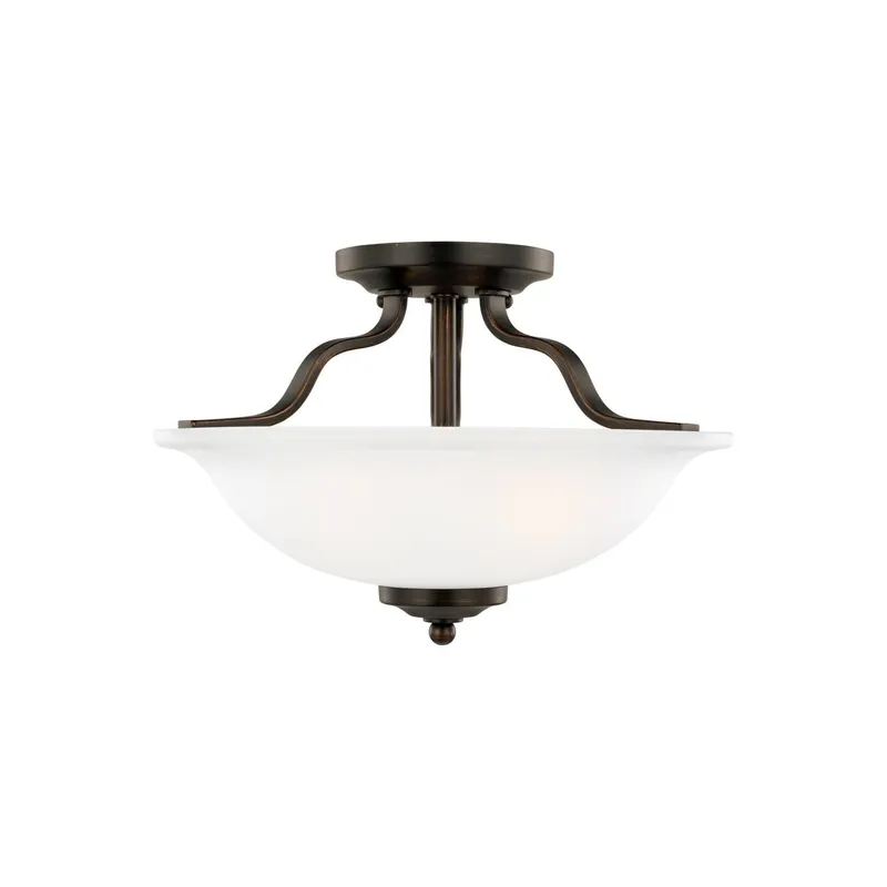 Emmons Two Light Semi-Flush LED Traditional Ceiling Fixture 8.875" Height Steel Round Satin Etched Shade in Bronze