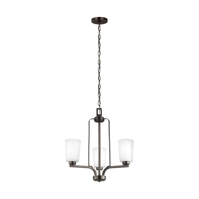 Franport Three Light Chandelier LED Traditional 21" Height Steel Round Etched / White Inside Shade in Bronze