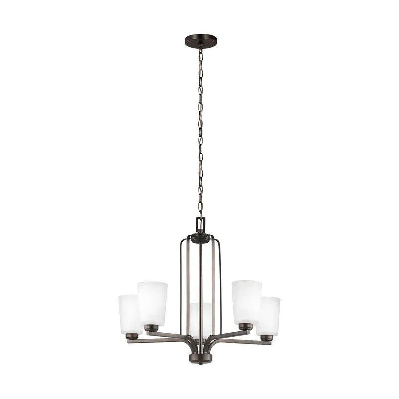 Franport Five Light Chandelier LED Traditional 22.875" Height Steel Round Etched / White Inside Shade in Bronze
