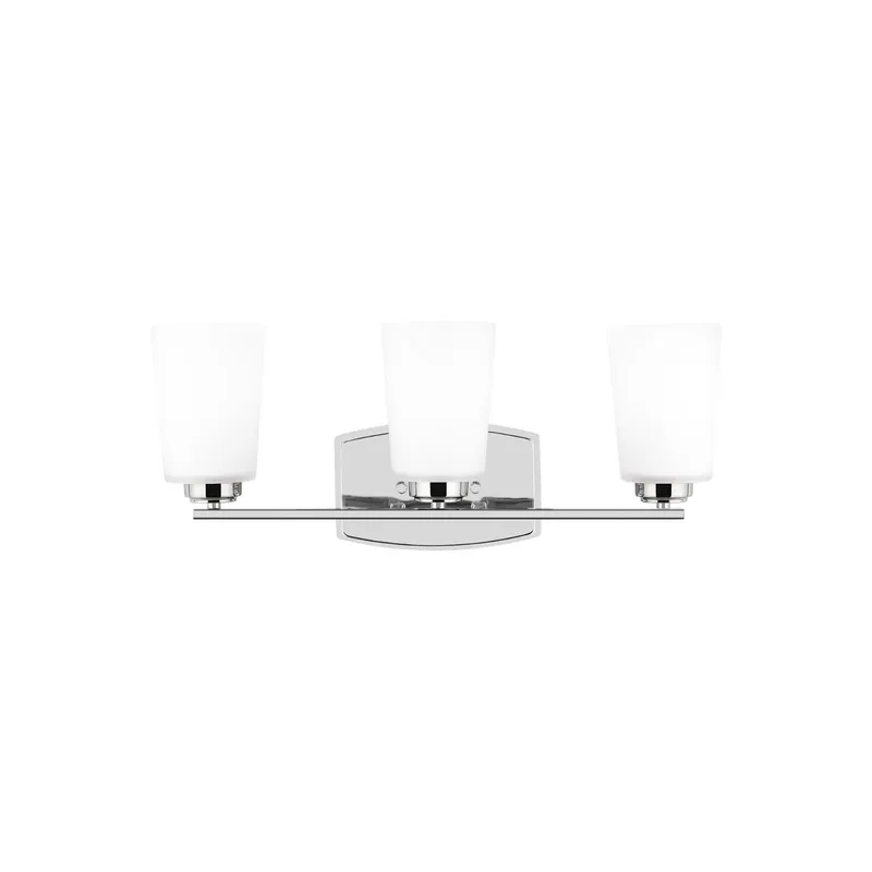 Franport Three Light Wall / Bath LED Traditional Fixture 21" Width 8.25" Height Steel Round Etched White Inside Shade in Chrome