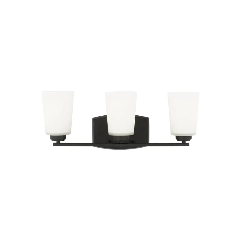 Franport Three Light Wall / Bath LED Traditional Fixture 21" Width 8.25" Height Steel Round Etched White Inside Shade in Midnight Black