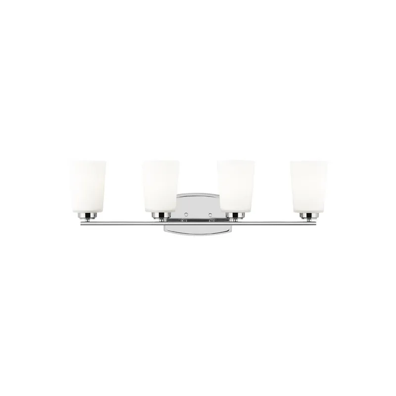 Franport Four Light Wall / Bath LED Traditional Fixture 29.375" Width 8.25" Height Steel Round Etched White Inside Shade in Chrome