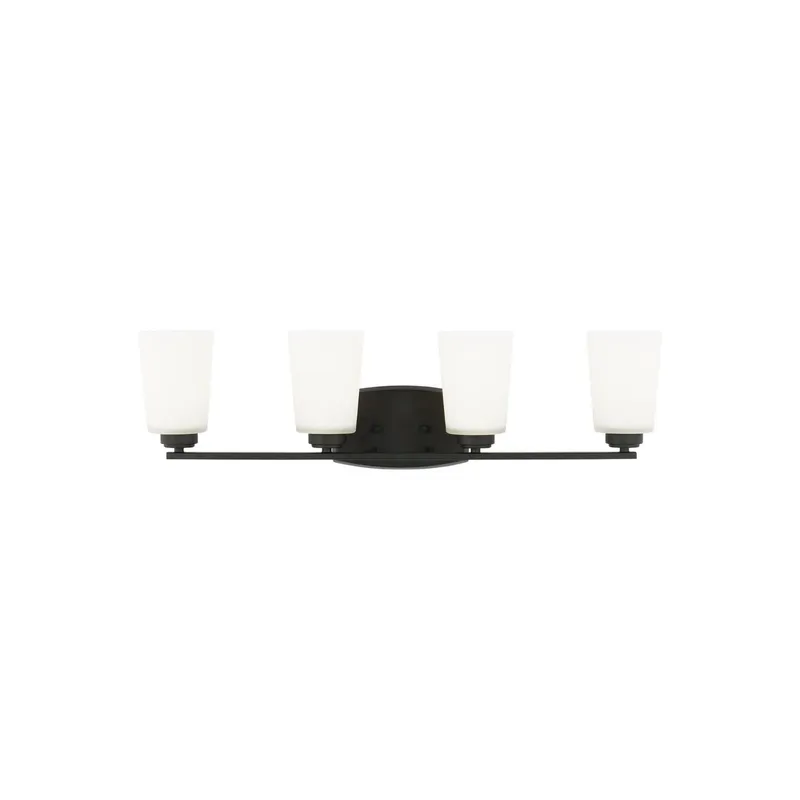 Franport Four Light Wall / Bath LED Traditional Fixture 29.375" Width 8.25" Height Steel Round Etched White Inside Shade in Midnight Black