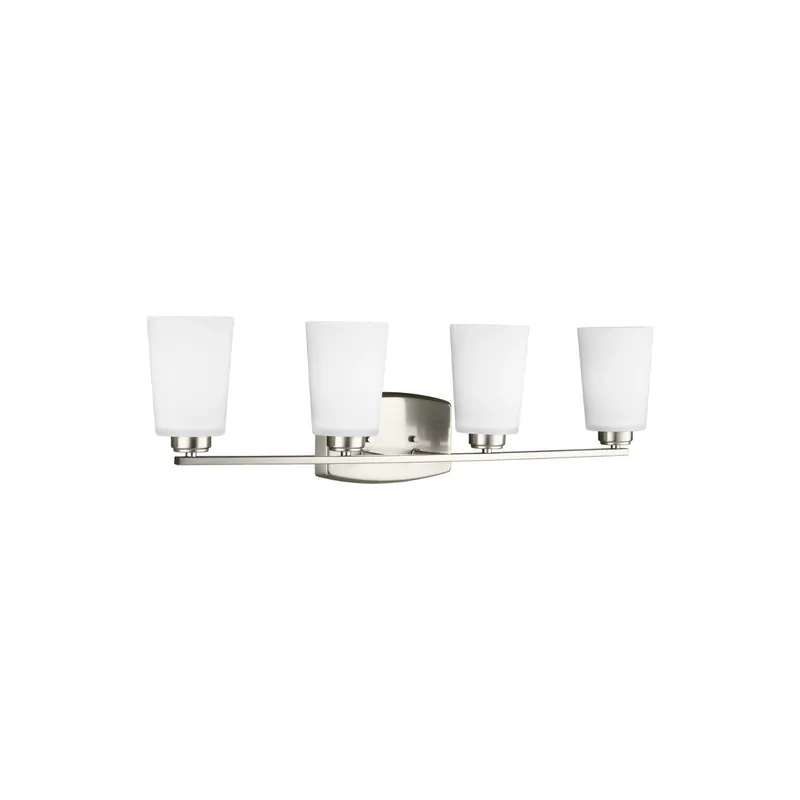 Franport Four Light Wall / Bath LED Traditional Fixture 29.375" Width 8.25" Height Steel Round Etched White Inside Shade in Brushed Nickel