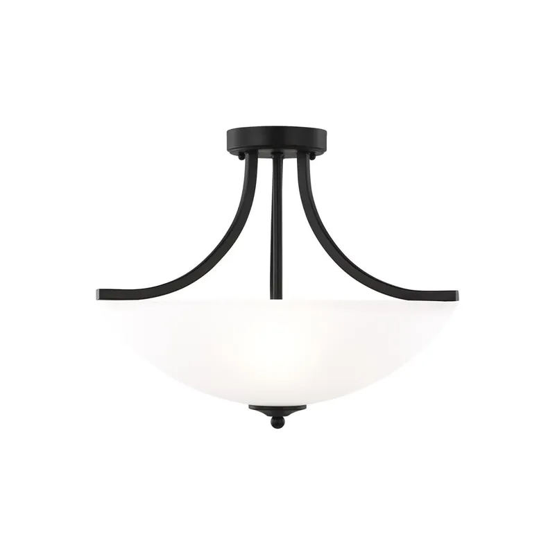 Geary Medium Three Light Semi-Flush Convertible Pendant LED Transitional Ceiling Fixture 16.375" Height Steel Round Satin Etched Shade in Midnight Black