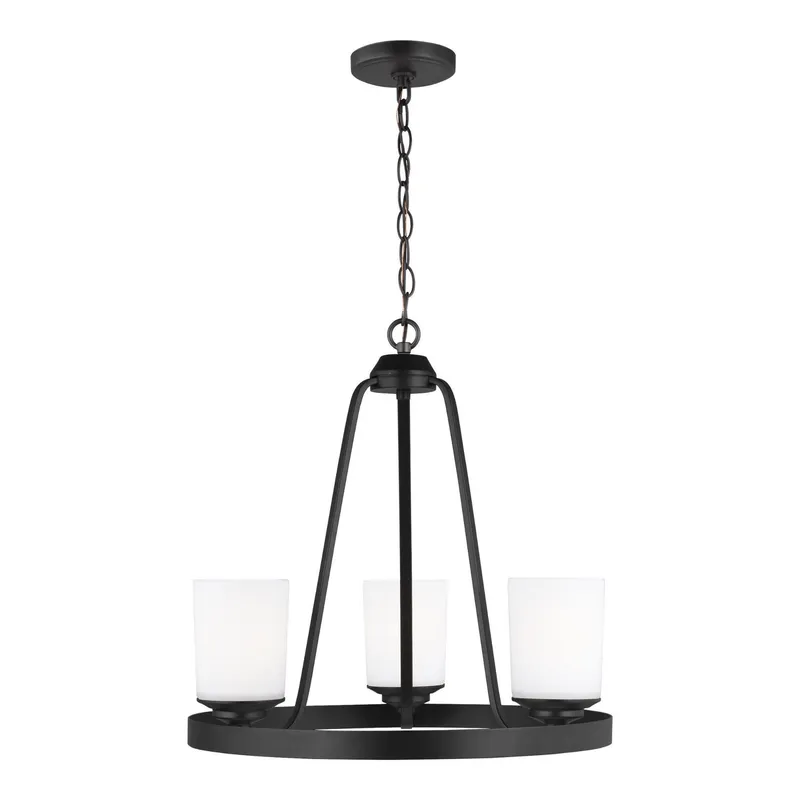 Kemal Three Light Chandelier LED Transitional 19" Height Steel Round Etched / White Inside Shade in Midnight Black
