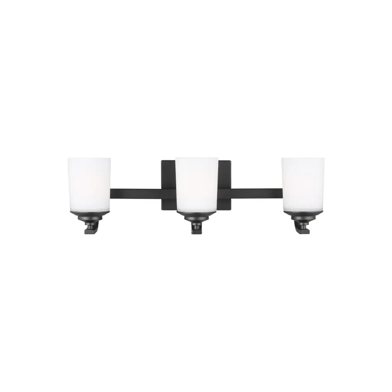 Kemal Three Light Wall / Bath LED Transitional Fixture 24" Width 7.125" Height Steel Round Etched White Inside Shade in Midnight Black