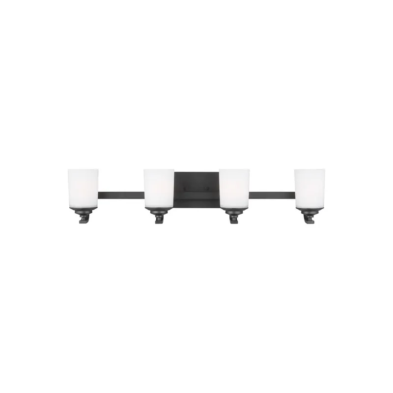Kemal Four Light Wall / Bath LED Transitional Fixture 34" Width 7.125" Height Steel Round Etched White Inside Shade in Midnight Black