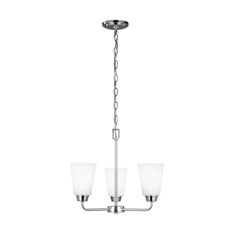 Kerrville Three Light Chandelier LED Transitional 15" Height Steel Round Satin Etched Shade in Chrome
