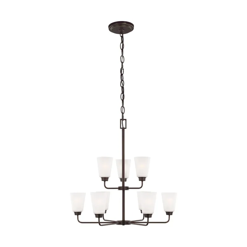 Kerrville Nine Light Chandelier LED Transitional 29" Width 29.5" Height Steel Round Satin Etched Shade in Bronze