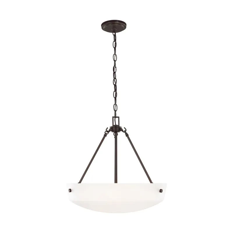 Kerrville Three Light Pendant Transitional 18.375" Height Steel Round Satin Etched Shade in Bronze