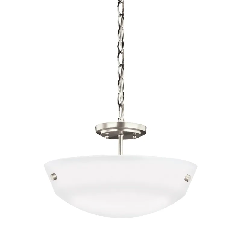 Kerrville Two Light Semi-Flush Convertible Pendant LED Transitional Ceiling Fixture 10.5" Height Steel Round Satin Etched Shade in Brushed Nickel