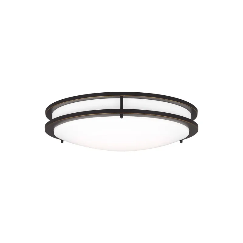 Mahone Large LED Ceiling Flush Mount Modern Fixture 4.25" Height Steel Round White Shade in Antique Bronze