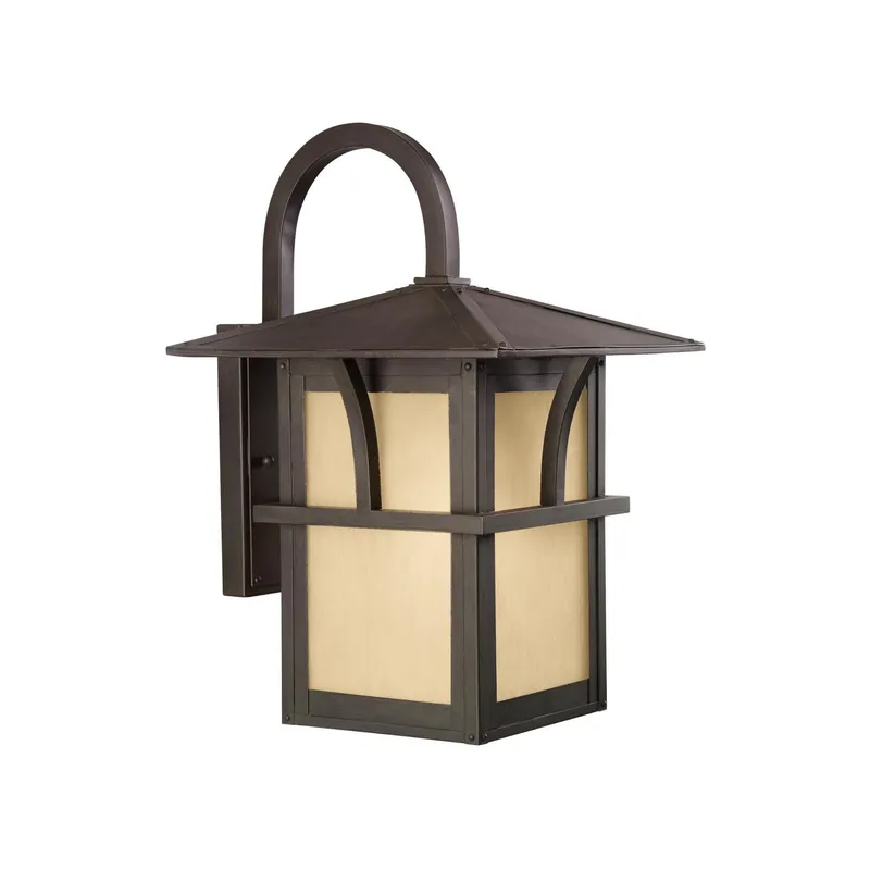 Medford Lakes One Light Outdoor Wall Lantern LED Transitional Fixture 11" Width 17" Height Aluminum Etched Hammered with Amber Shade in Statuary Bronze