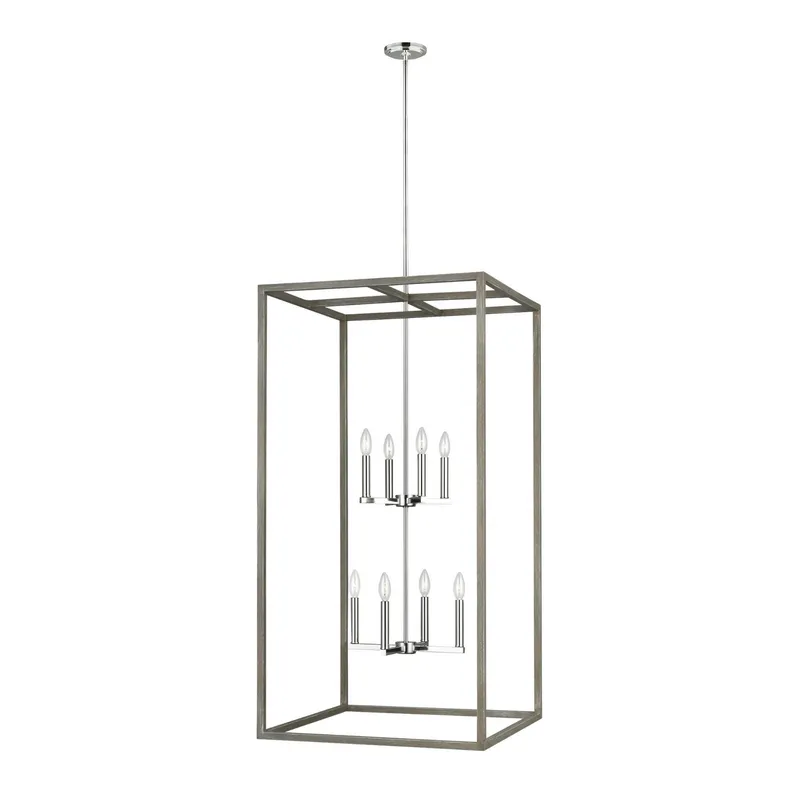 Moffet Street Extra Large Eight Light Hall / Foyer LED Transitional Pendant 23.5" Width 46" Height Steel in Washed Pine