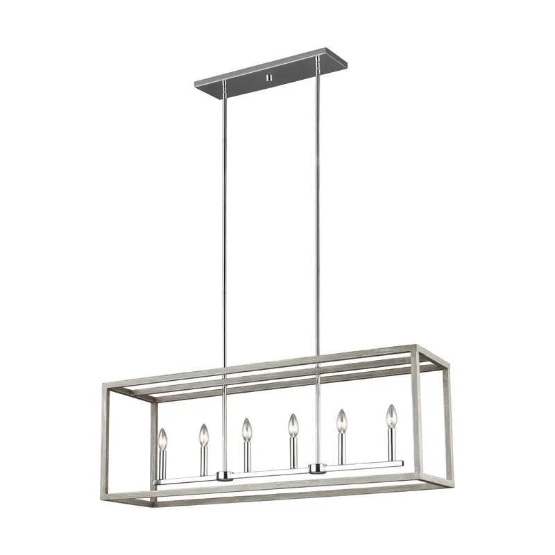 Moffet Street Six Light Island Pendant LED Transitional Chandelier 12" Width 15" Height Steel in Washed Pine
