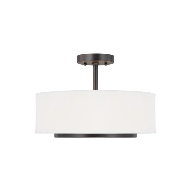 Nance Two Light Semi-Flush Convertible Pendant LED Transitional Ceiling Fixture 12" Height Steel Round Satin Etched Shade in Bronze
