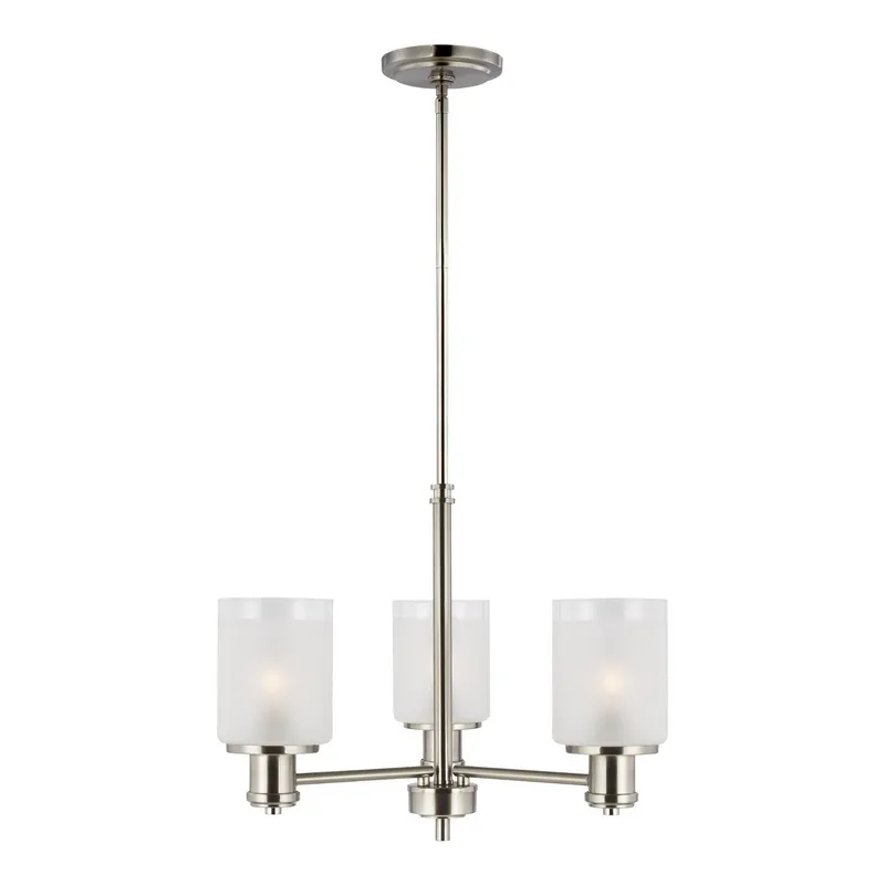 Norwood Three Light Chandelier LED Transitional 14" Height Steel Round Clear Highlighted Satin Etched Shade in Brushed Nickel