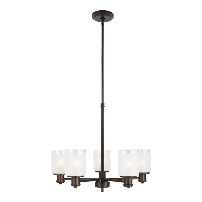 Norwood Five Light Chandelier LED Transitional 20" Height Steel Round Clear Highlighted Satin Etched Shade in Bronze