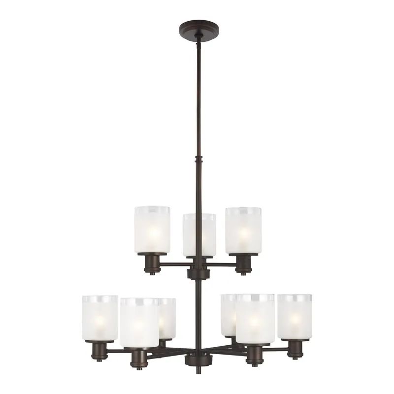 Norwood Nine Light Chandelier LED Transitional 24.625" Height Steel Round Clear Highlighted Satin Etched Shade in Bronze