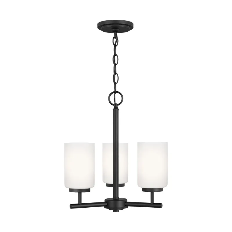 Oslo Three Light Chandelier LED Contemporary 16.5" Height Steel Round Cased Opal Etched Shade in Midnight Black