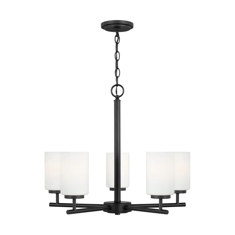 Oslo Five Light Chandelier Contemporary 24" Width 20" Height Steel Round Cased Opal Etched Shade in Midnight Black