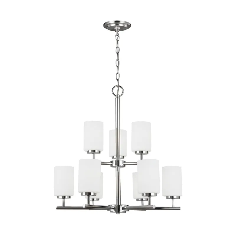 Oslo Nine Light Chandelier LED Contemporary 26.75" Height Steel Round Cased Opal Etched Shade in Chrome