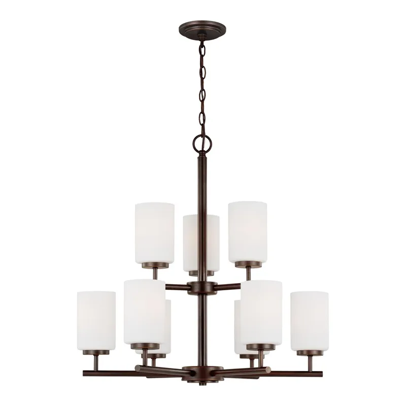 Oslo Nine Light Chandelier LED Contemporary 26.75" Height Steel Round Cased Opal Etched Shade in Bronze