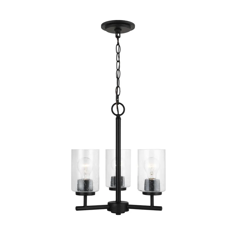 Oslo Three Light Chandelier Contemporary 16.5" Height Steel Round Clear Seeded Shade in Midnight Black