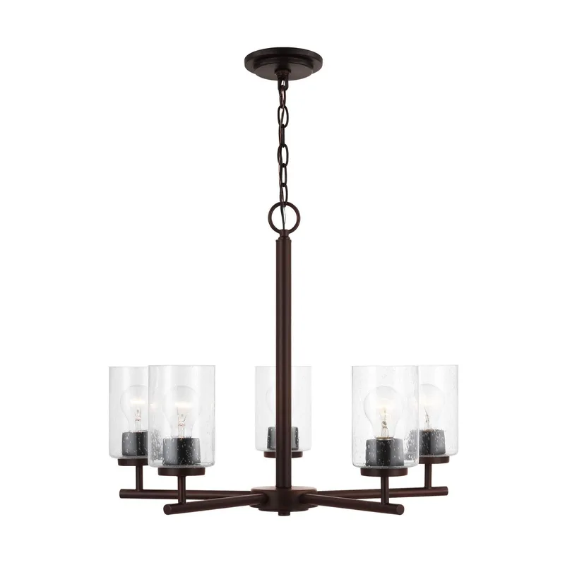 Oslo Five Light Chandelier Contemporary 20" Height Steel Round Clear Seeded Shade in Bronze