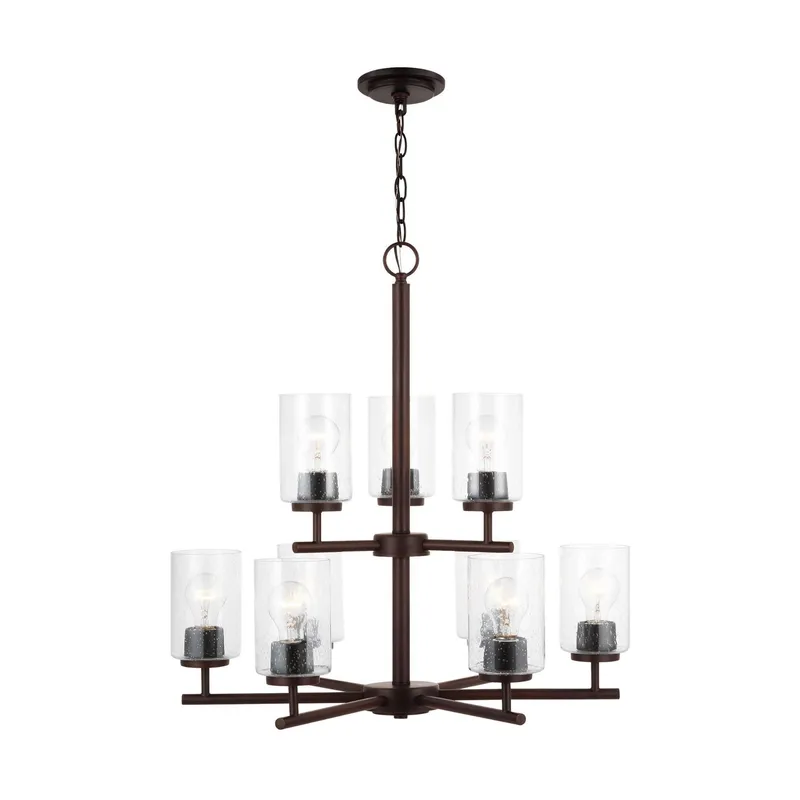 Oslo Nine Light Chandelier Contemporary 26.75" Height Steel Round Clear Seeded Shade in Bronze