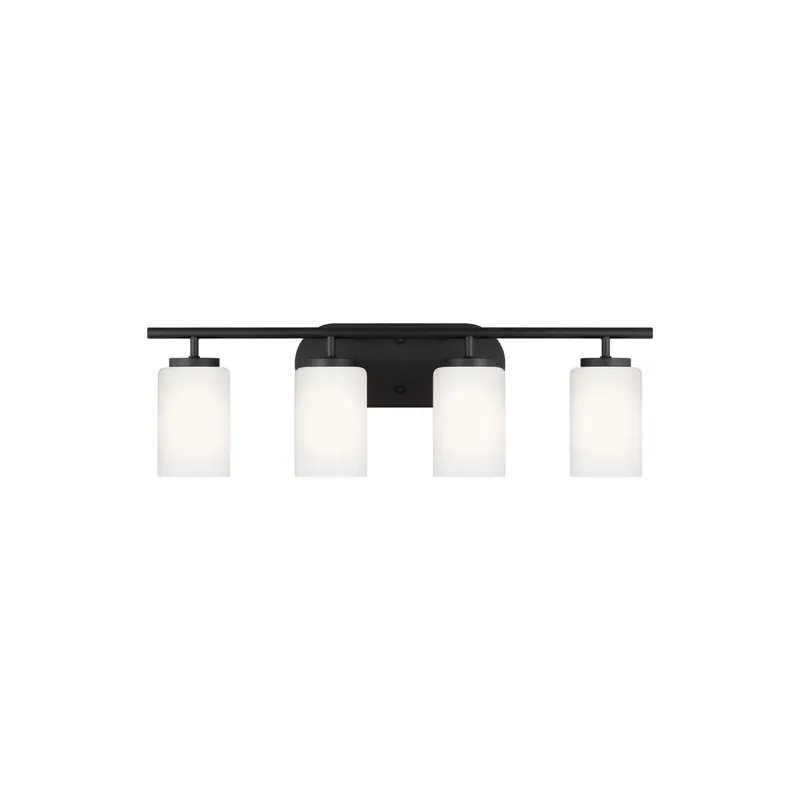 Oslo Four Light Wall / Bath LED Contemporary Fixture 28" Width 8.5" Height Steel Round Cased Opal Etched Shade in Midnight Black