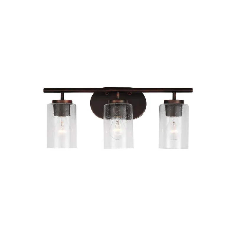 Oslo Three Light Wall / Bath Contemporary Fixture 20" Width 8.5" Height Steel Round Clear Seeded Shade in Bronze
