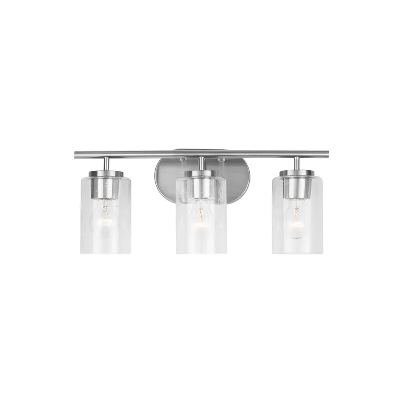 Oslo Three Light Wall / Bath Contemporary Fixture 20" Width 8.5" Height Steel Round Clear Seeded Shade in Brushed Nickel