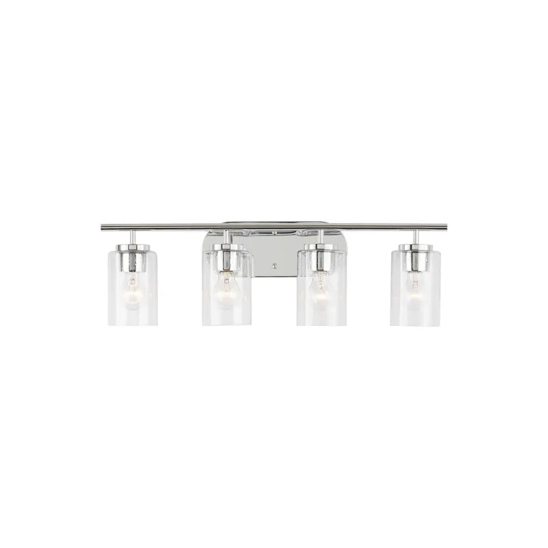 Oslo Four Light Wall / Bath Contemporary Fixture 27.5" Width 8.5" Height Steel Round Clear Seeded Shade in Chrome