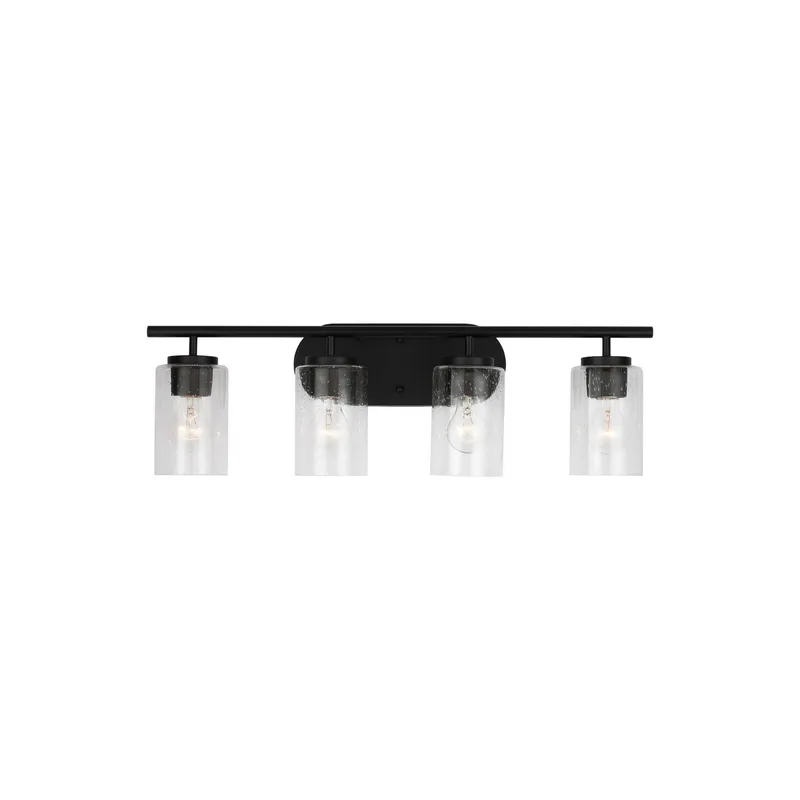 Oslo Four Light Wall / Bath Contemporary Fixture 27.5" Width 8.5" Height Steel Round Clear Seeded Shade in Midnight Black