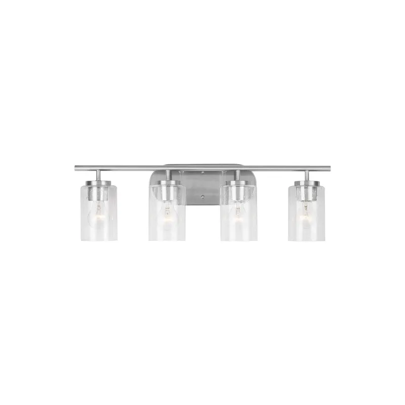 Oslo Four Light Wall / Bath Contemporary Fixture 27.5" Width 8.5" Height Steel Round Clear Seeded Shade in Brushed Nickel