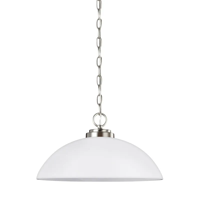 Oslo One Light Pendant LED Contemporary 8.75" Height Steel Round Etched / White Inside Shade in Brushed Nickel