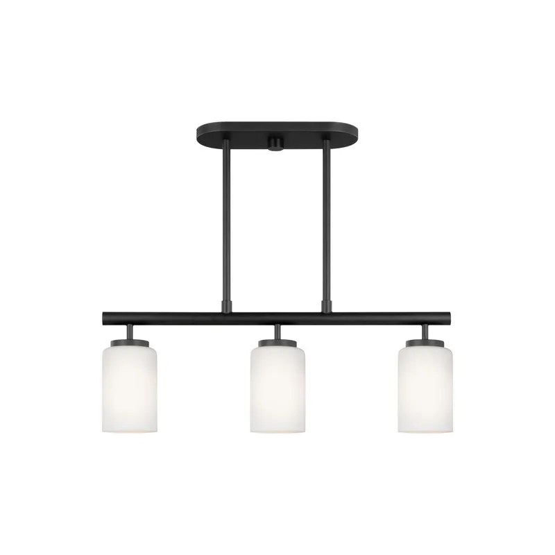 Oslo Three Light Island Pendant Contemporary Chandelier 4" Width 9.5" Height Steel Round Cased Opal Etched Shade in Midnight Black